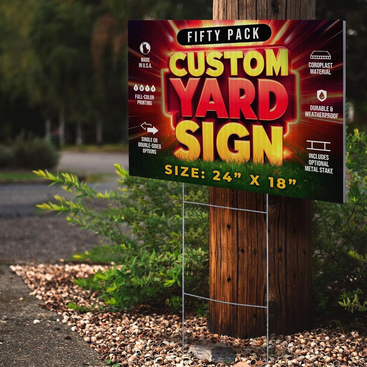 50 Pack 24'x18' Custom Yard Signs with Stakes, Personalized Yard Signs for Outdoors, Customized Full Color Print Corrugated Signs for Business