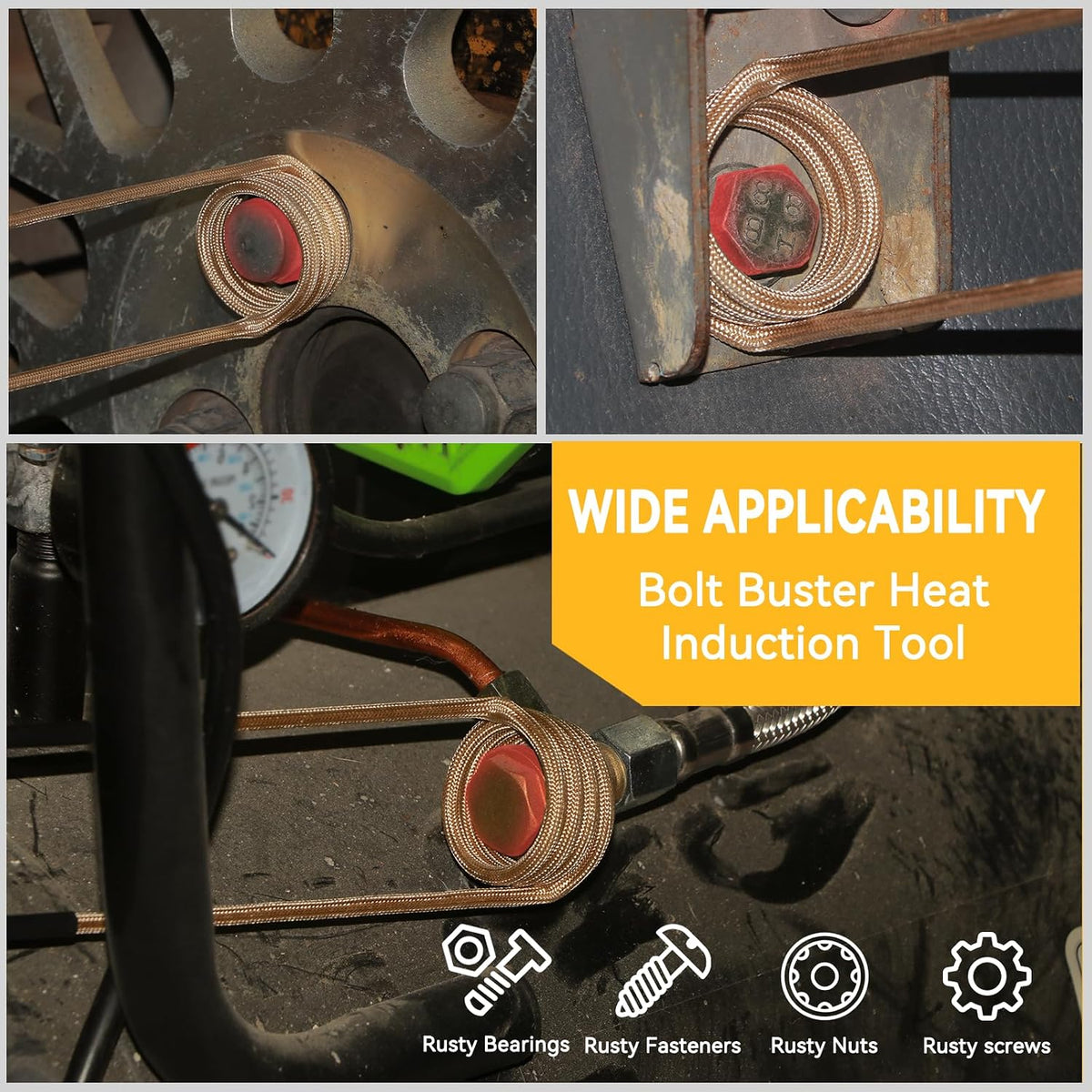 Induction Heater Bolt Removal, 1200W Induction Bolt Heater Tool with 8 Coils, Heat Stripped Bolt Remove for Rusted Nuts, Screws (Yellow)
