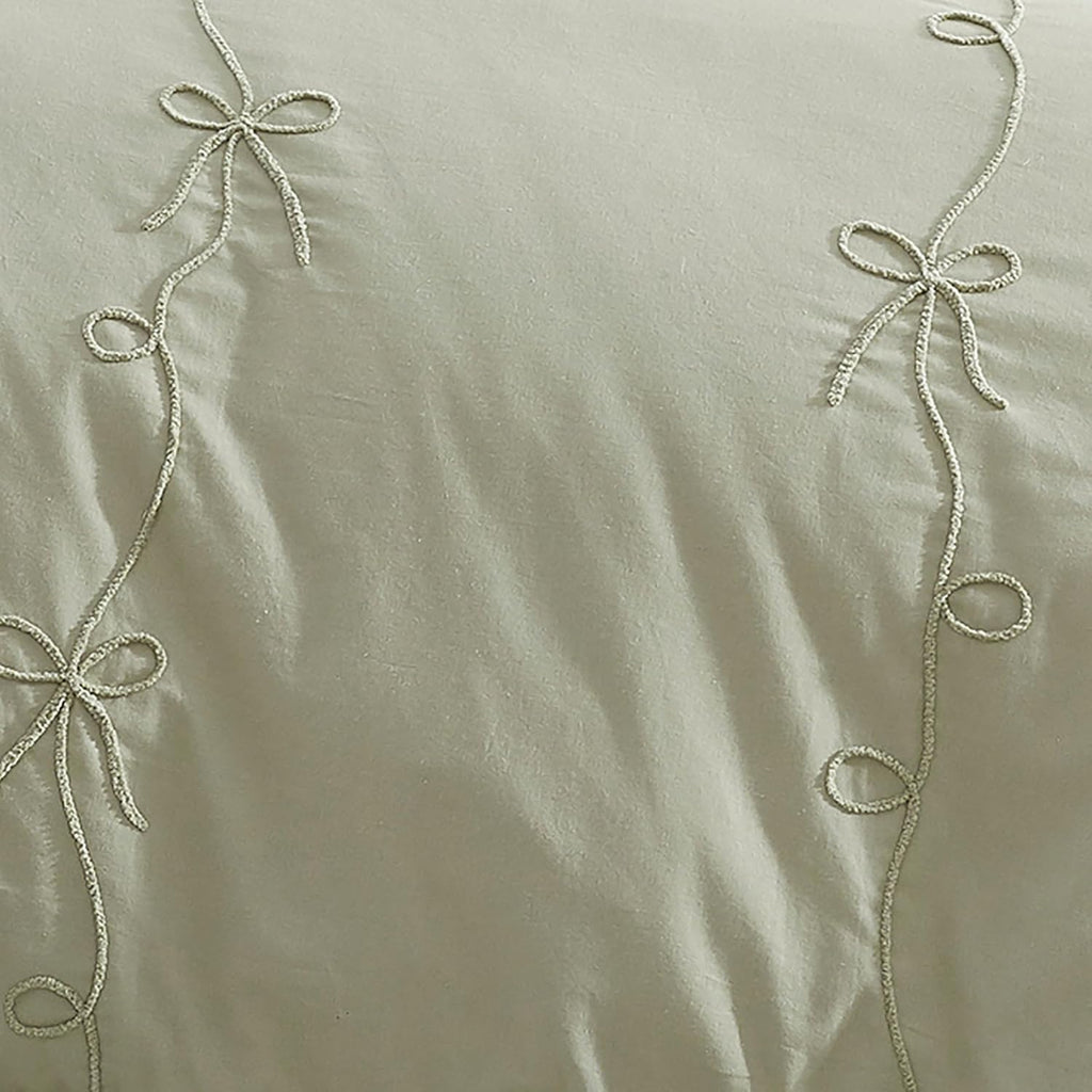 Peri Home Bows Duvet Cover Set 100% Cotton 3-Piece Bedding, King, Green Sasha Bows