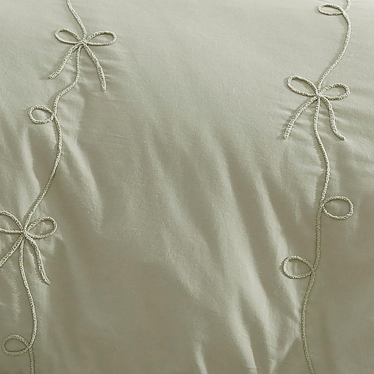 Peri Home Bows Duvet Cover Set 100% Cotton 3-Piece Bedding, King, Green Sasha Bows