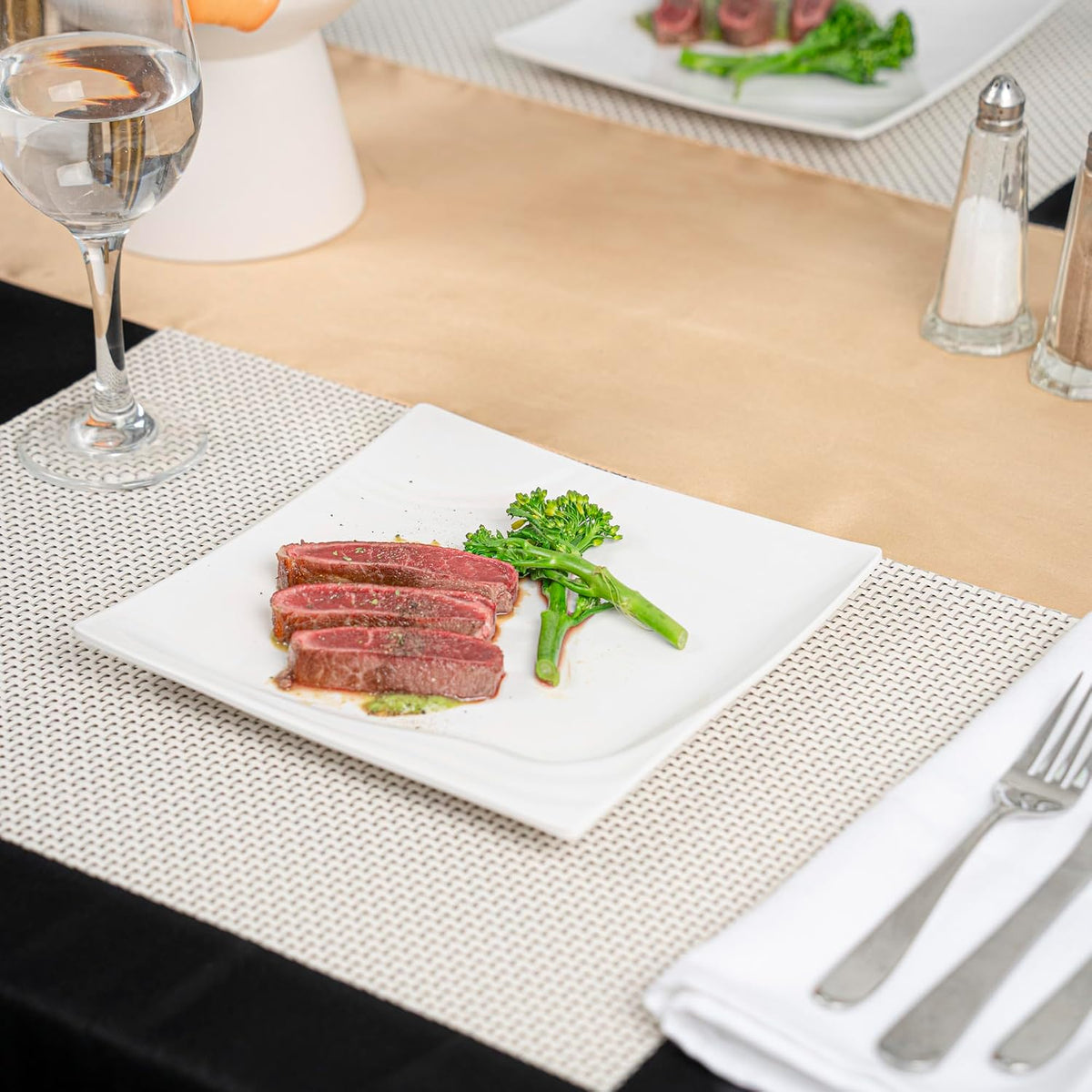 Restaurantware Voga 8 x 8 Inch Serving Plates 10 Square Pasta Plates - Premium Top-Rack DIshwashable White Melamine Serving Platters Serve Appetizers Or Desserts For All Occasions