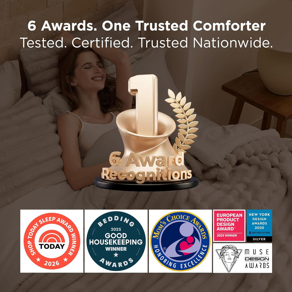 Bedsure Gentlesoft™ 2-in-1 Oversized King Comforter Set and Detachable Fluffy Blanket, Beige Bedding Set for All Season Use, Detachable Design for Space Saving (Includes 2 Pillow Shams, 2 Pillowcases)