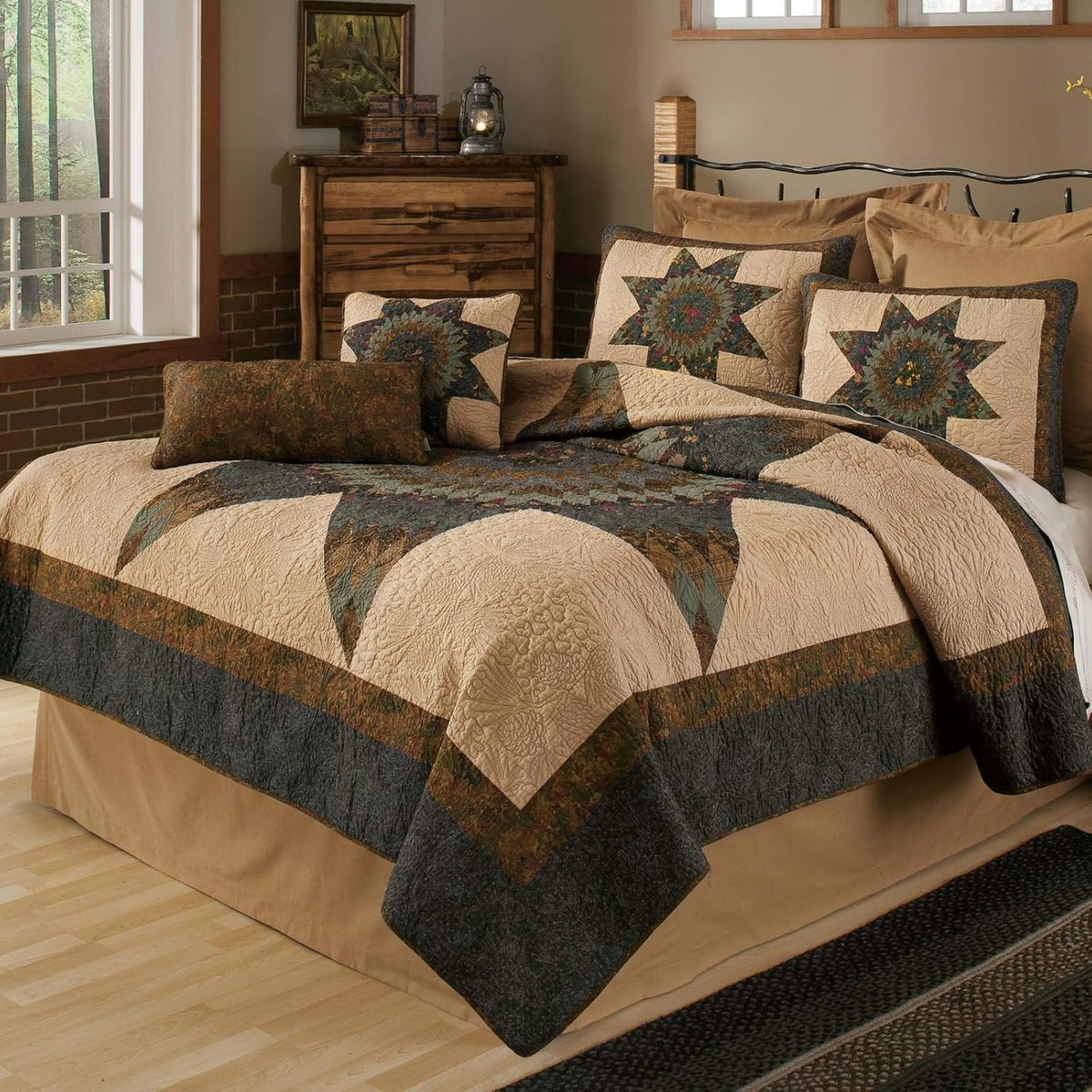 Donna Sharp Twin Bedding Set - 2 Piece - Forest Star Cotton Lodge Quilt Set with Twin Quilt and One Standard Pillow Sham - Machine Washable