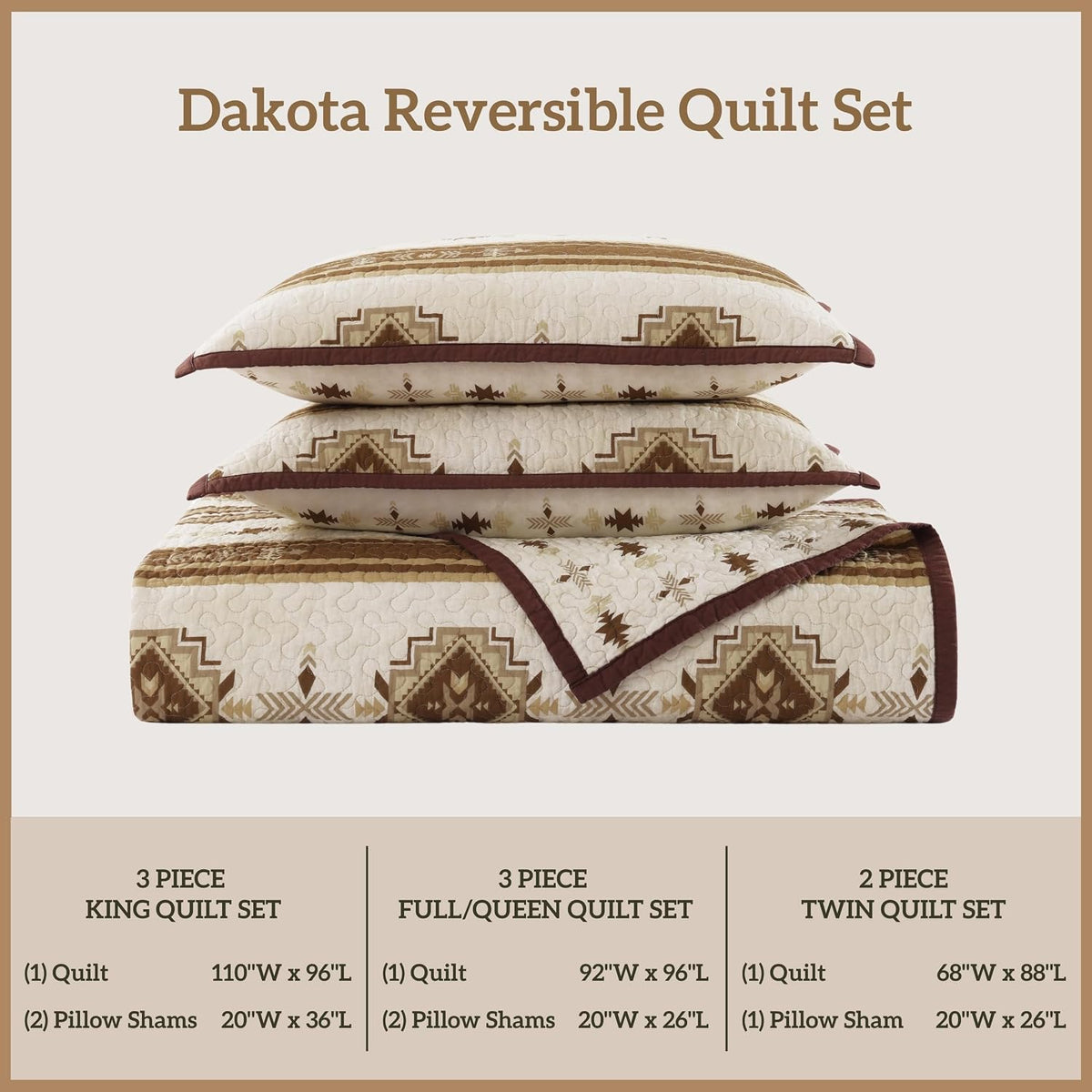 Paseo Road Dakota Queen Quilt Set, 3 Piece Rustic Western Bedding Set with Pillow Sham, Lightweight Reversible Cotton Quilt with Southwestern Aztec Pattern, Soft Breathable Cozy Boho Bedding