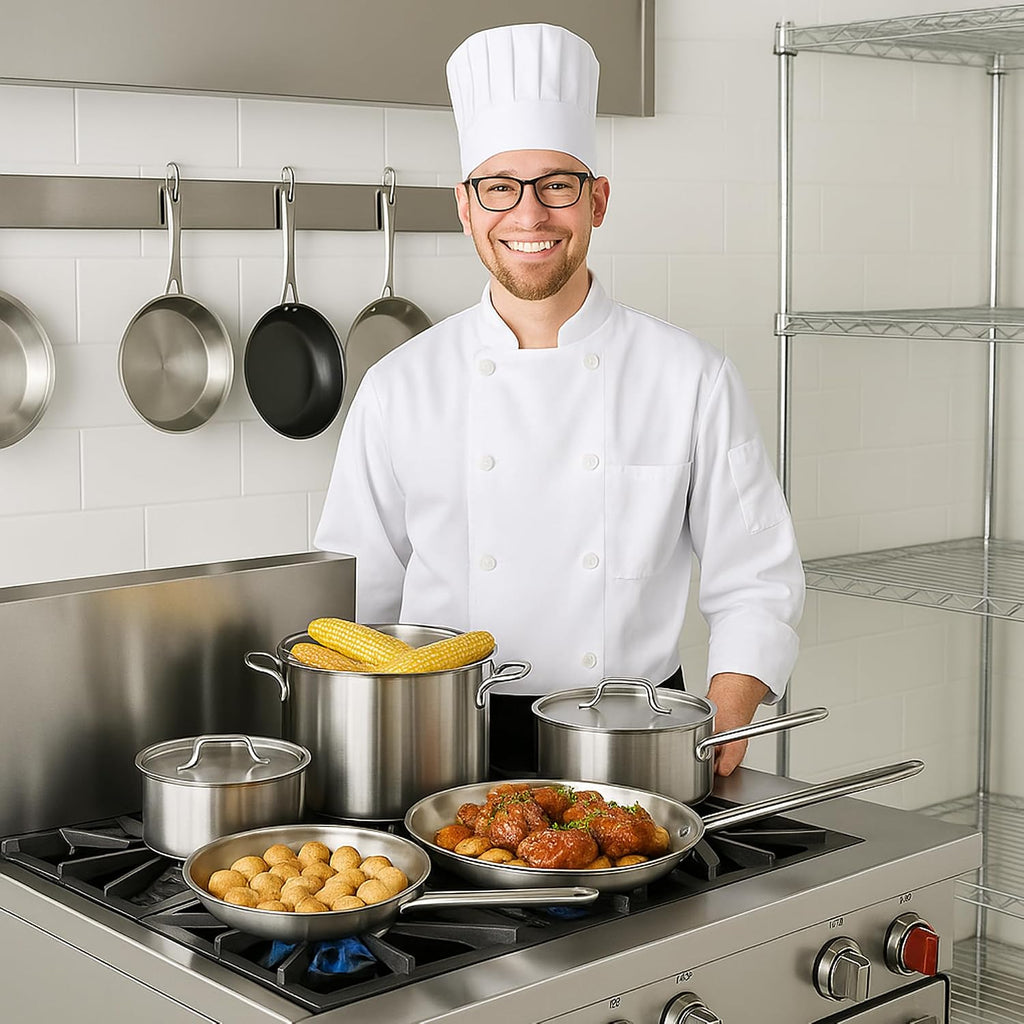 Stainless Steel Cookware Set With 2 Qt. and 4.5 Qt. Sauce Pans, 9.5' Non-Stick Frying Pan and Covers, Pots And Pans Set Stainless Steel, Induction Ready (6 Piece)