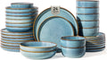 GBHOME 24 Pieces Double Bowls Ceramic Dinnerware Sets for 6, Stoneware Plates and Bowls Set with Reactive Glaze, Scratch Resistant Stoneware Dishes Set, Dishwasher & Microwave Safe