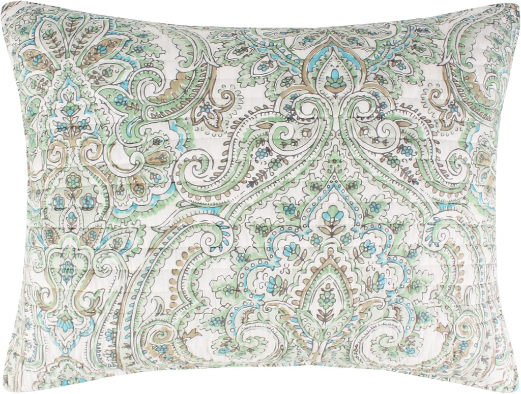 Levtex Home - Assisi Quilt Set - Twin/Twin XL Quilt and One Standard Sham - Regal Floral- Cream, Green, Blue and Taupe - Quilt (68x86in.) and Sham (20x26in.) - Reversible - Cotton/Cotton