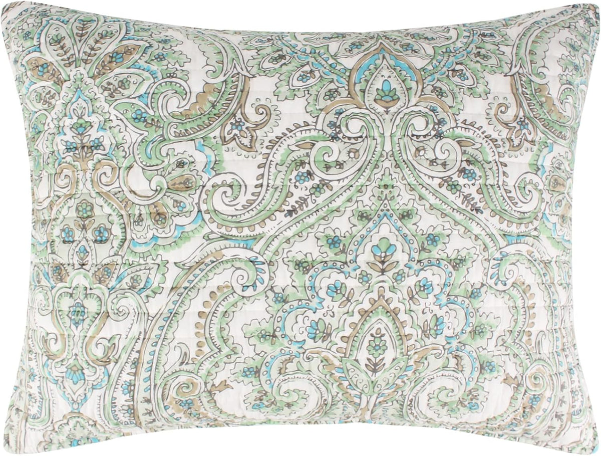 Levtex Home - Assisi Quilt Set - Full/Queen Quilt and Two Standard Shams - Regal Floral- Cream, Green, Blue and Taupe - Quilt (88x92in.) and Shams (20x26in.) - Reversible - Cotton/Cotton