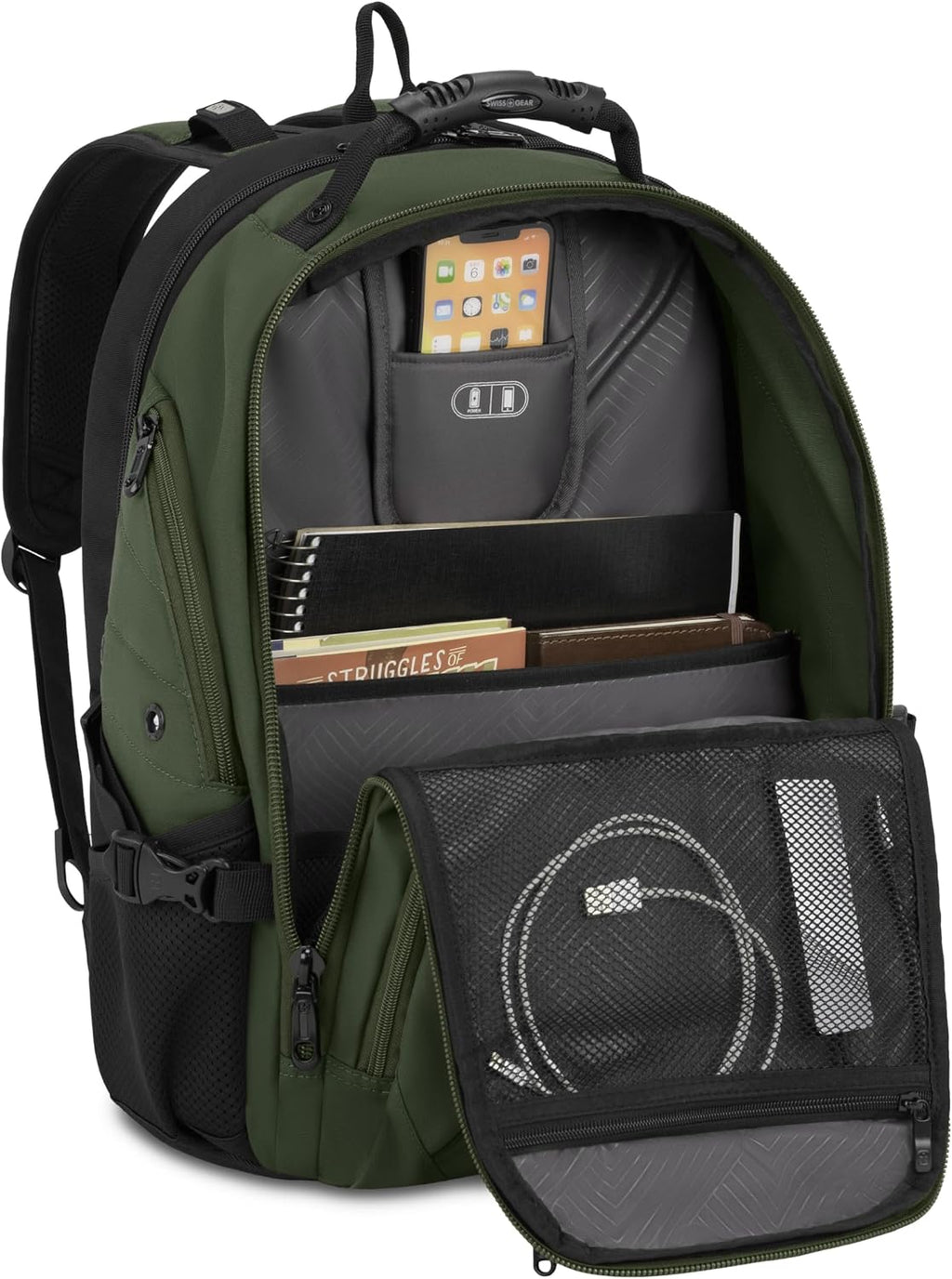 SWISSGEAR Sion 2-Piece Travel Set, Softside Expandable Carry-On Spinner Bundled with 1900 ScanSmart 17' Laptop Backpack with RFID Blocking & Tech Organization, Evergreen