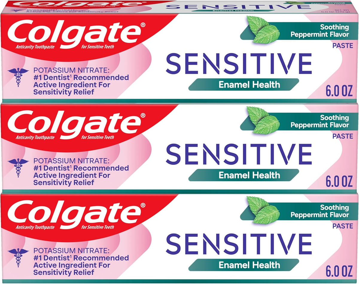 Colgate Sensitive Enamel Health Toothpaste for Sensitive Teeth, 24 Pack, Toothpaste with Fluoride and 5% Potassium Nitrate, Helps Prevent Bad Breath, Soothing Peppermint Flavor, 6 oz, 24 Pack