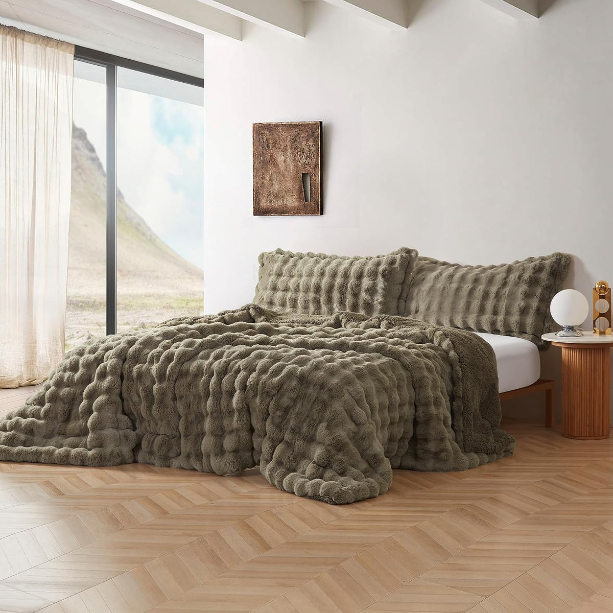 Byourbed Snowball Chunky Bunny - Coma Inducer® Oversized Queen Comforter - Olive Earth