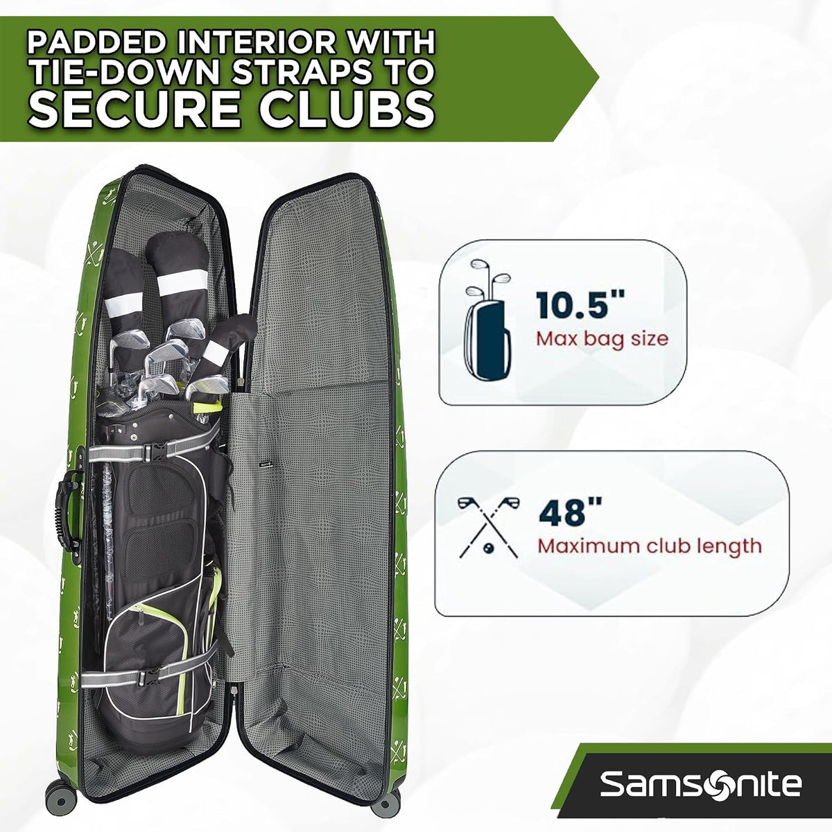 Samsonite Tour Deluxe Golf Hard Case Golf Travel Bag, Lightweight & Durable ABS Shell, 360 Degree Multi-Directional Wheels