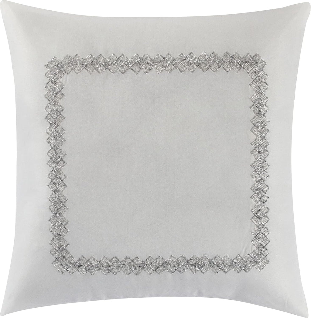 Grand Avenue Tufted Embroidery Comforter Set Queen Size, 7 Piece White Fashion Bedding Set, Ultra-Soft, Pillows & Shams, All Season, Home Decor
