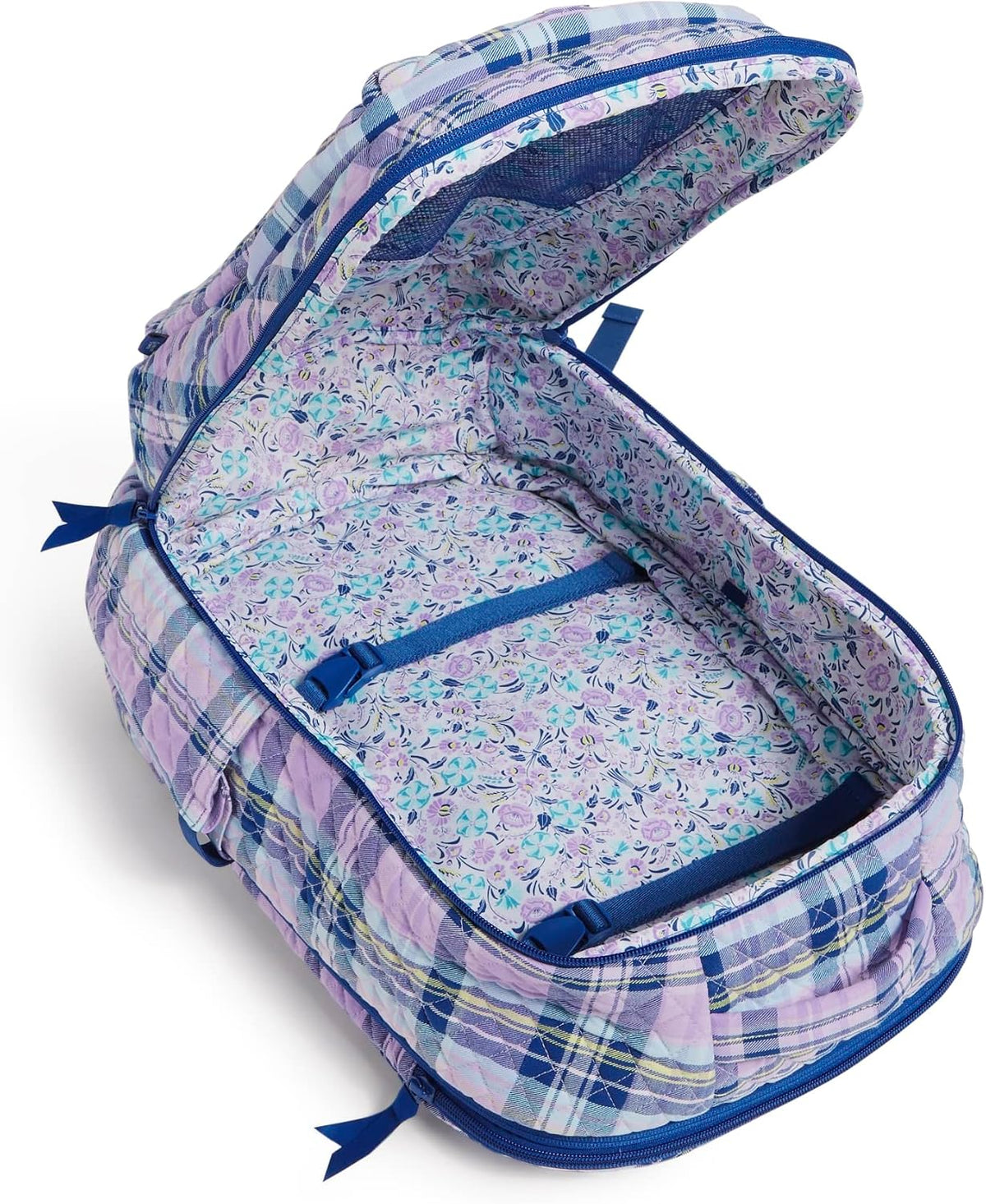 Vera Bradley Women's Cotton Large Travel Backpack Travel Bag, Amethyst Plaid - Recycled Cotton, One Size