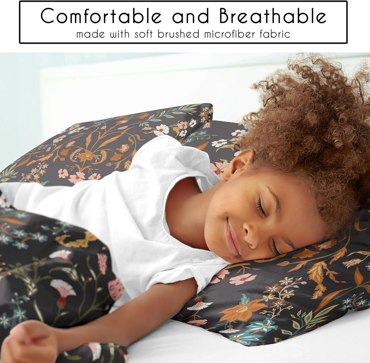 Sweet Jojo Designs Boho Wildflower Vintage Floral Girl Queen Comforter Set Full Size Bedding Teen Adult Bed Room 3p Black Orange Bohemian Farmhouse Flower Leaves Paisley Botanical Cottagecore Rustic
