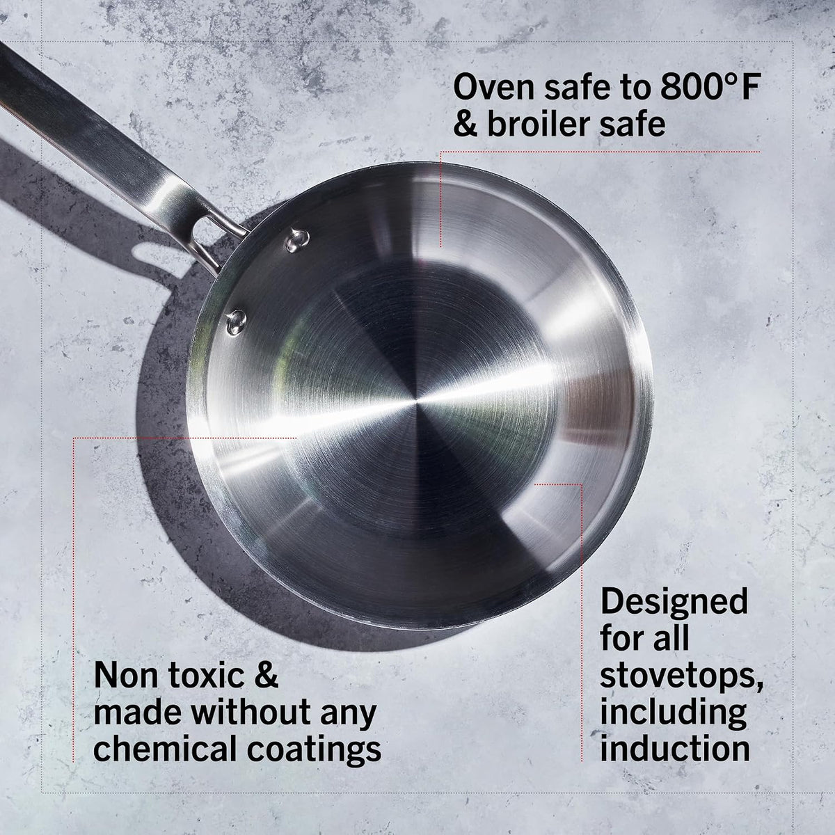 Heritage Steel x Eater 2 Quart Stainless Steel Saucier Pan | 5-Ply Fully Clad | Stay Cool Handle | Induction Compatible | Non-Toxic | Cook like a Pro