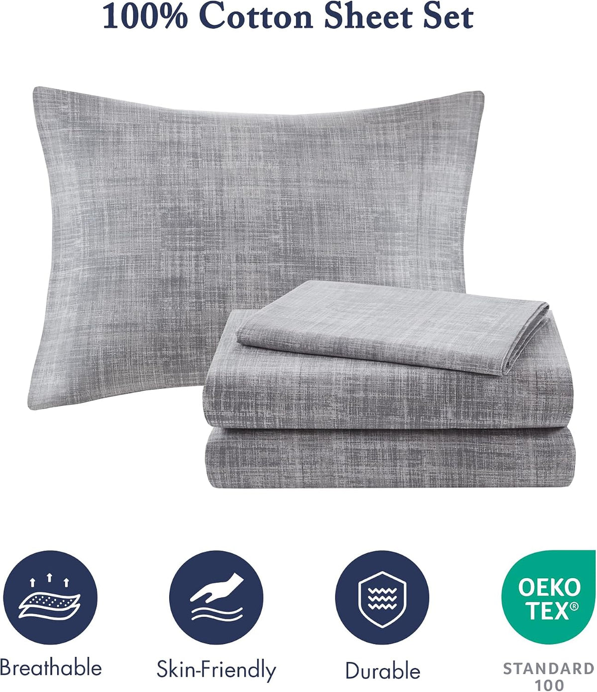 Madison Park Essentials Saben Cozy Bed in A Bag Reversible Quilt with Complete Cotton Sheet Set-Geometric Design All Season Cover, Decorative Pillow, Queen(90'x90'), Stripes Navy 8 Piece
