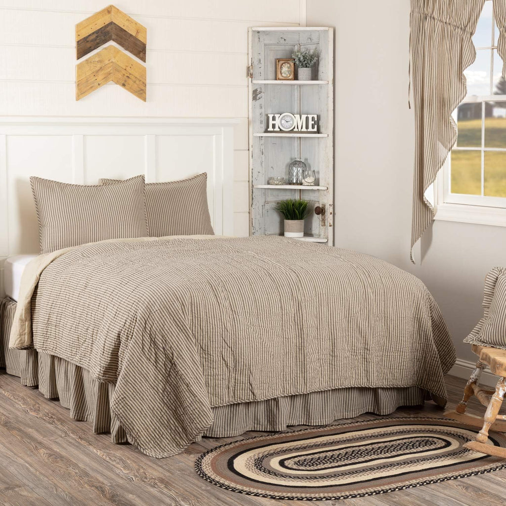 VHC Brands Sawyer Mill Ticking Stripe California King Quilt Set, Charcoal Gray