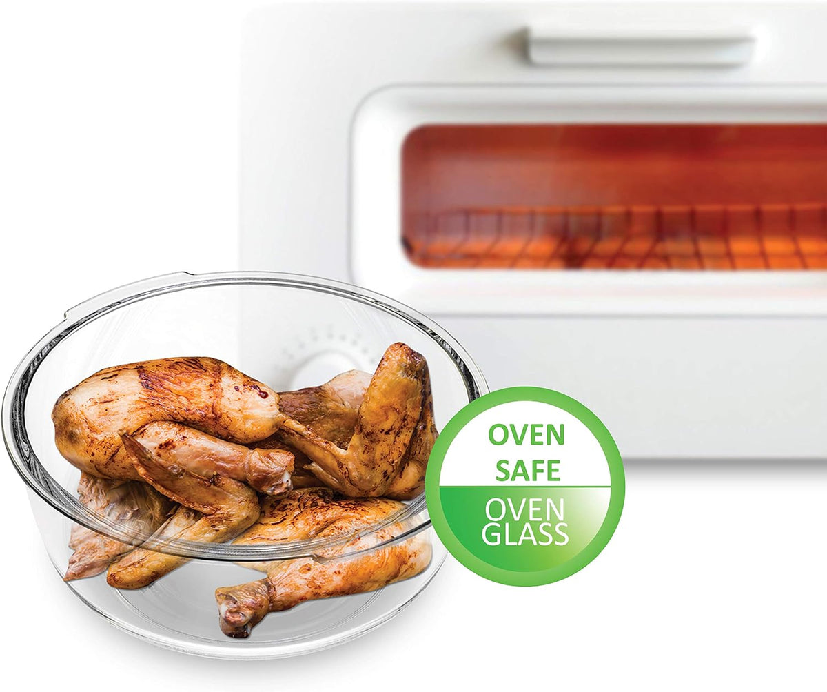 FOSA Vacuum Glass Mixing Bowls and Dual-Vac Lid Combo set - Nesting Salad Bowl - Ideal for Baking, Prepping, Serving, and Food Storage - Microwave & Dishwasher Safe, Heat-Resistant Borosilicate Glass