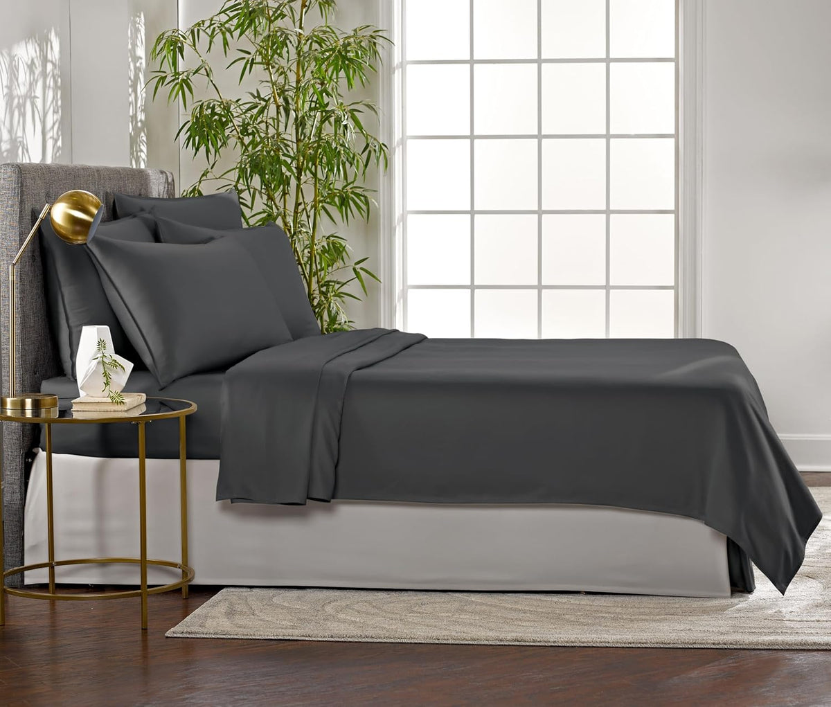 Pure Bamboo Queen Sheets, Genuine 100% Organic Viscose Derived from Bamboo Bed Sheet Set, Luxuriously Soft & Cooling, Double Stitching, 2 Year Quality Promise (Queen, Charcoal)