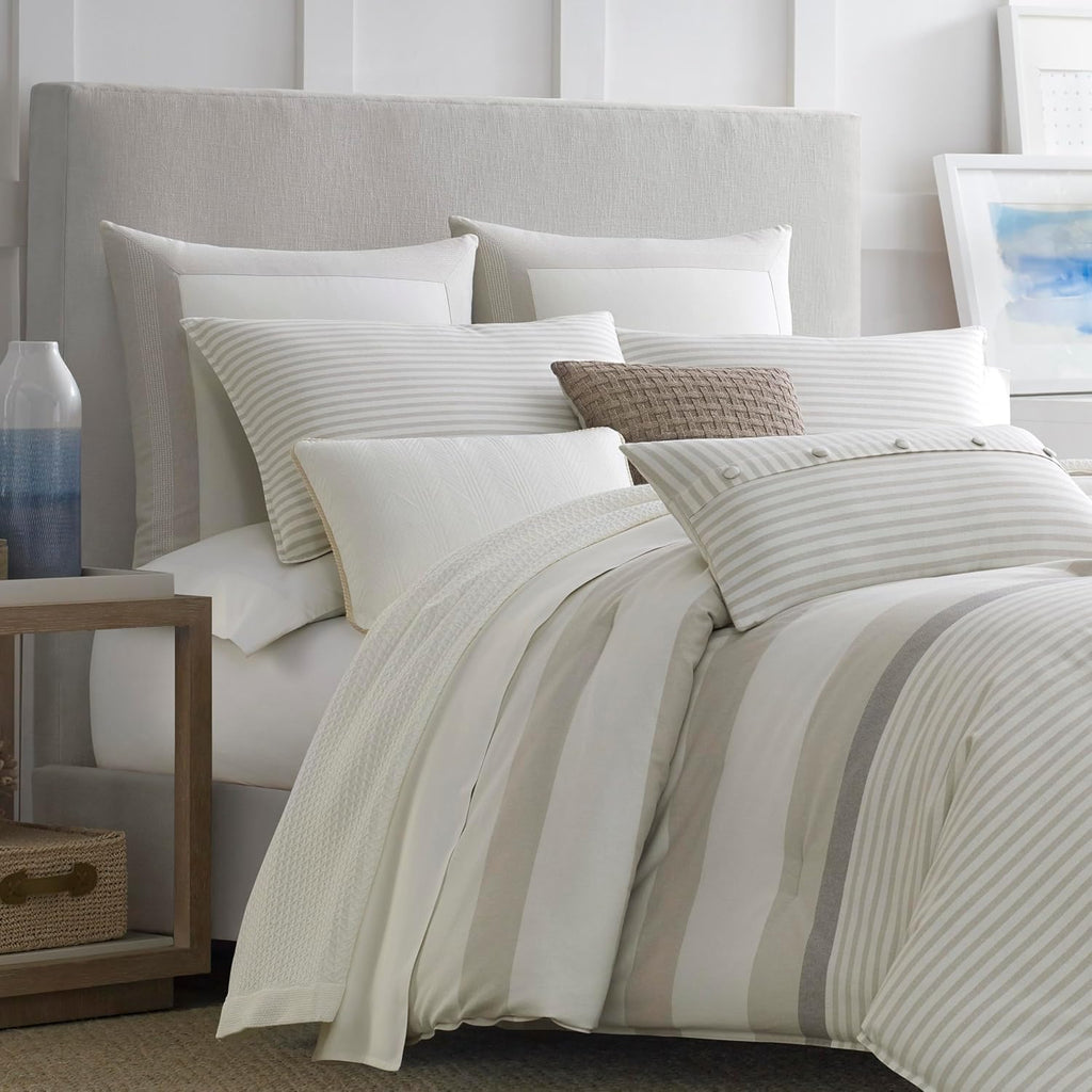 Nautica - King Comforter Set, Reversible Cotton Bedding with Matching Shams, Medium-Weight, Oeko-Tex Certified (Saybrook Beige)