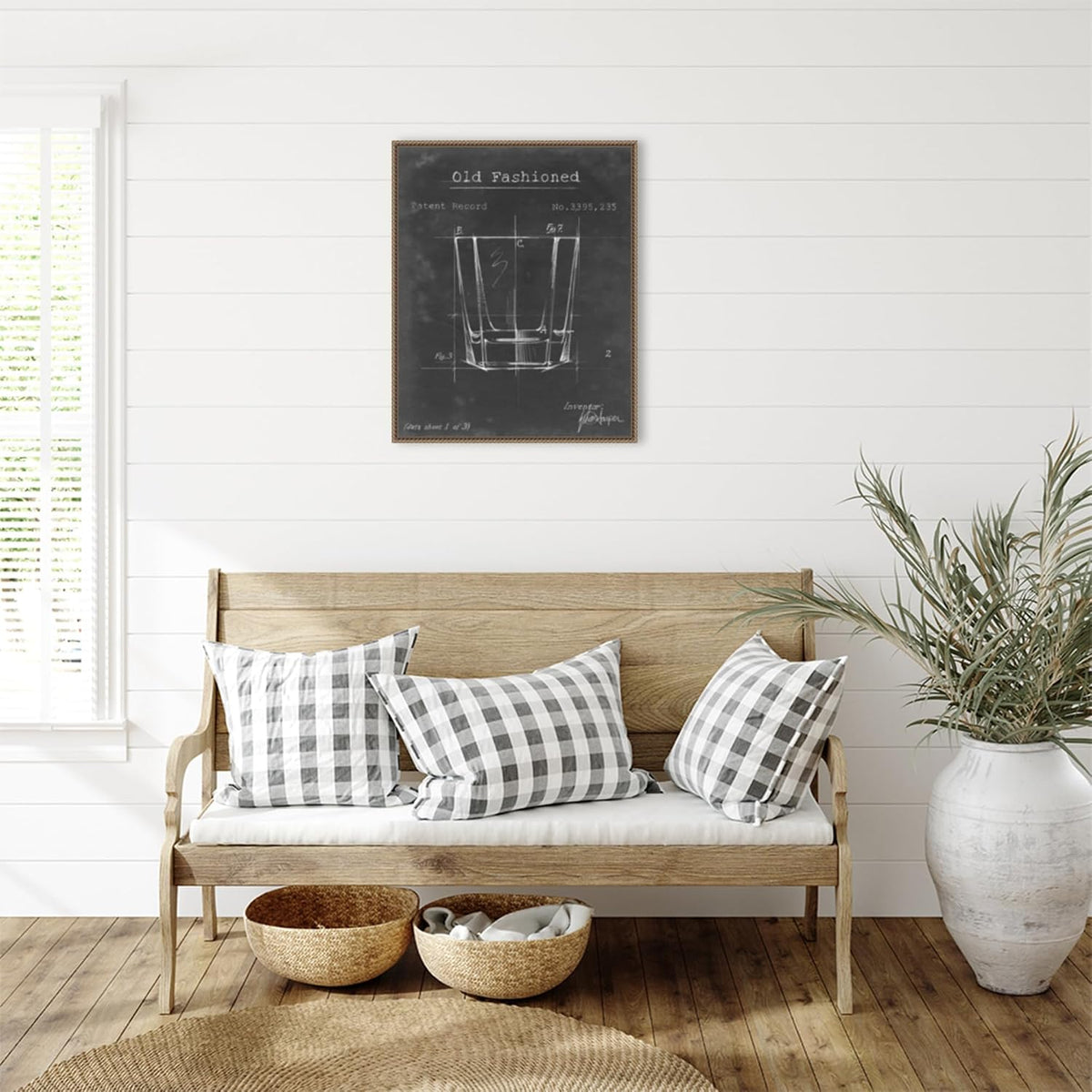 Amanti Art Framed Canvas Wall Art 28x23 Barware Blueprint I by Ethan Harper, Framed Wall Art Canvas, Architecture Artwork, Traditional Decor, Medium Poster Painting for Living Room, Bedroom, Bathroom
