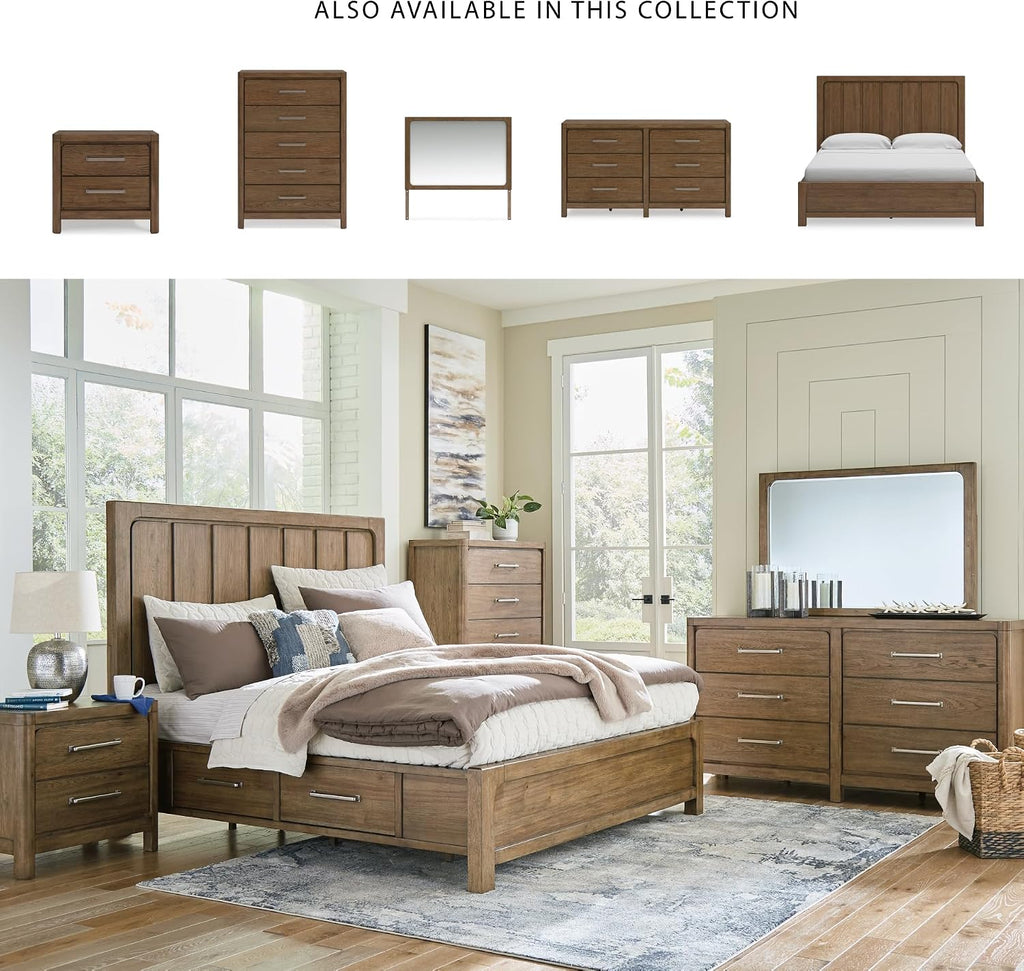 Signature Design by Ashley Cabalynn Modern 6-Drawer Dresser and Mirror with Safety Stop and Felt-Lined Top Drawer, Dark Brown