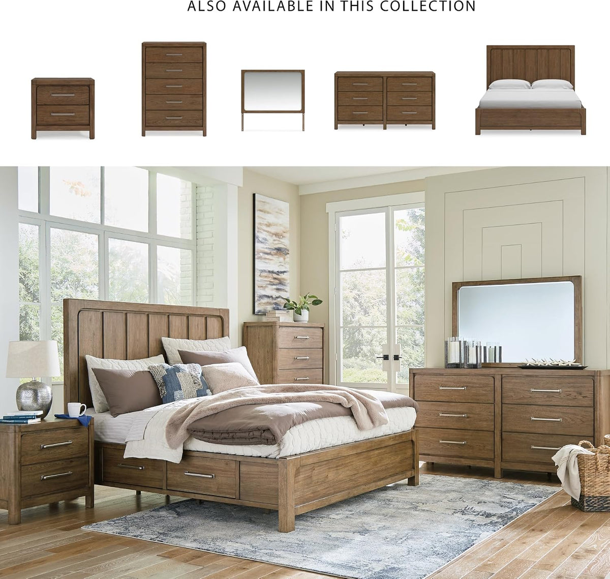 Signature Design by Ashley Cabalynn Modern 6-Drawer Dresser and Mirror with Safety Stop and Felt-Lined Top Drawer, Dark Brown