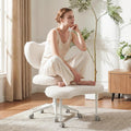 Cross Legged Office Chair with Wheels, 360 Swivel Height-Adjustable Meditation Chair with Lumbar Support, Beige