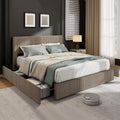 Garvee Corduroy Bed Frame with Headboard, Platform Upholstered King Size Bed Frame with 4 Storage Drawers and Wooden Slats Support, No Box Spring Needed, Brown