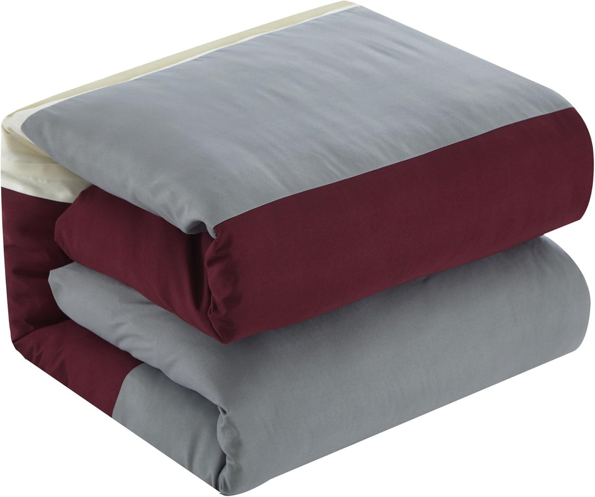 Chic Home Burgundy Bed in a Bag Comforter Set, Queen Size (10 Pieces), Ayelet - Color Block Stripe Premium Microfiber Bedding - Comforter, Flat & Fitted Sheet, Shams, Pillowcases & Decorative Pillows