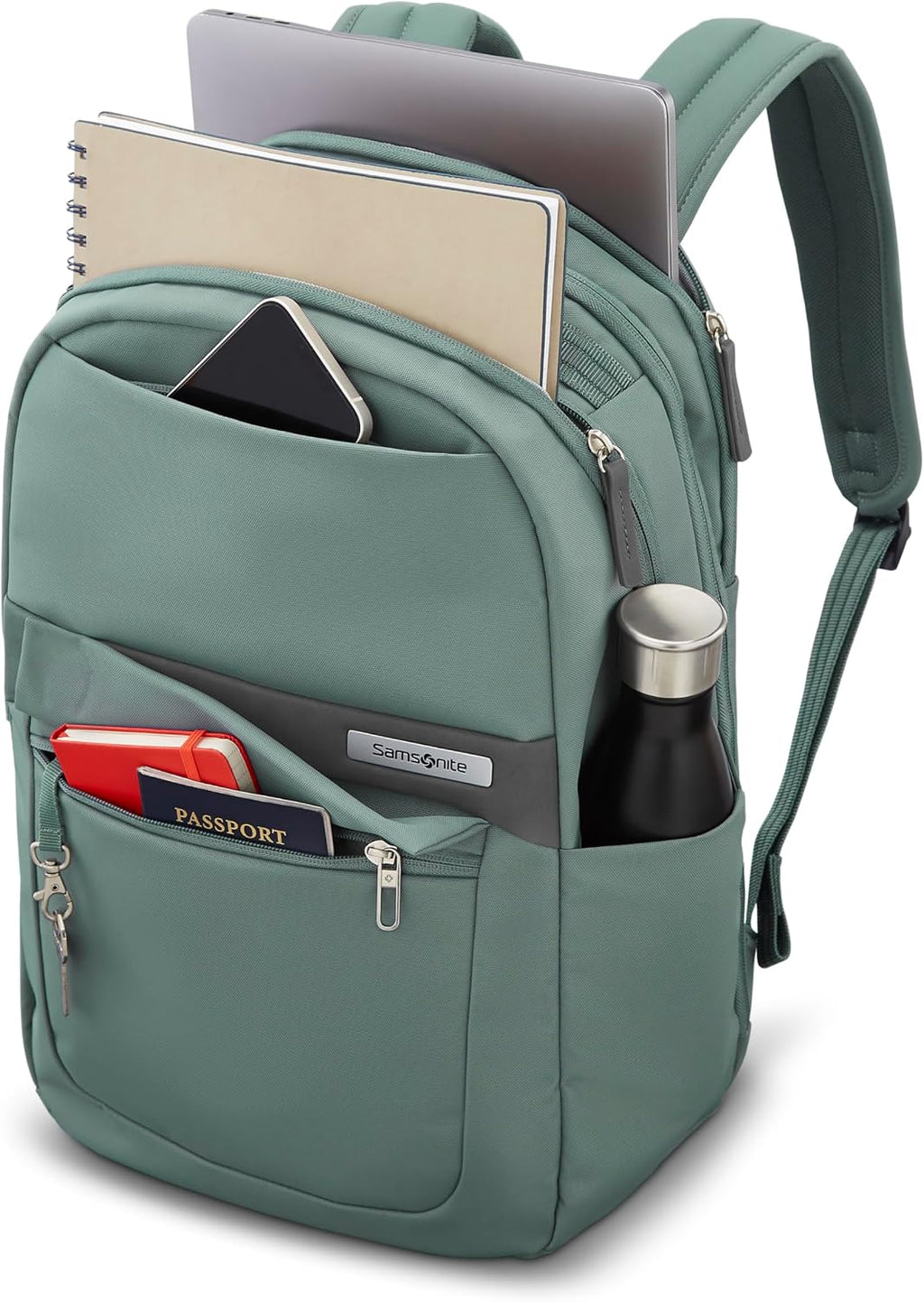 Samsonite Elevation Plus Backpack - Recyclex® RPET Body Fabric With Quick-Access Stash Pocket - Expands 1.5inches - AirTag™ Holder - Laptop Pouch - Cypress Green
