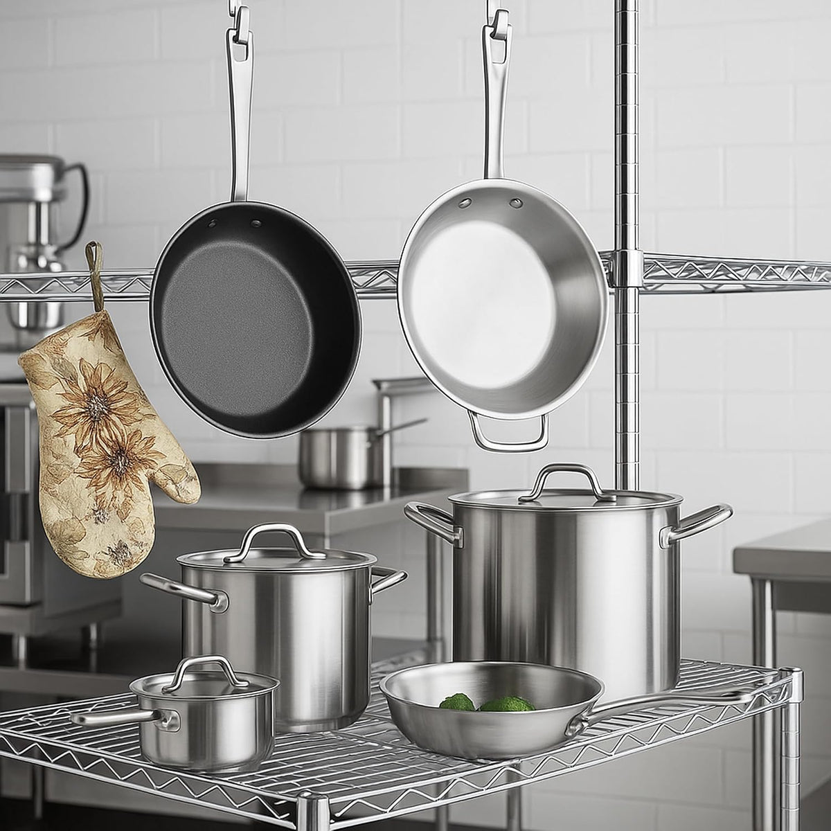 Stainless Steel Cookware Set, 6-Qt & 2-Qt Saucepans, 20-Qt Stockpot with Lids, 9.5' Non-Stick Frying Pan (8 Piece)