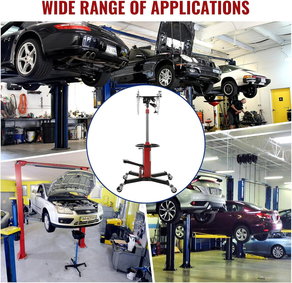GarveeHome 2-Stage Hydraulic Telescoping Transmission Jack 1322 LBS (3/5 Ton) Capacity, 33.8'-72.8' Lifting Height, Heavy Duty with Foot Pedal and 360° Swivel Wheel, Red
