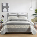 Stripe Quilts Queen Size - 100% Cotton Lightweight Quilt Bedding Set 3 Pieces, Vintage Vine Pattern Quilted Bedspread with 2 Pillow Shams, Farmhouse Printed Coverlet for All Season, Gray