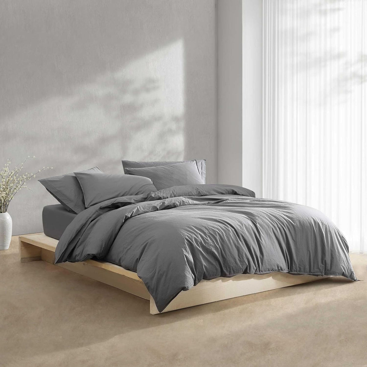 Calvin Klein - King Comforter Set, Modern Cotton Washed Percale Bedding with Matching Shams, Oeko-Tex Certified (Washed Percale Graphite, King)