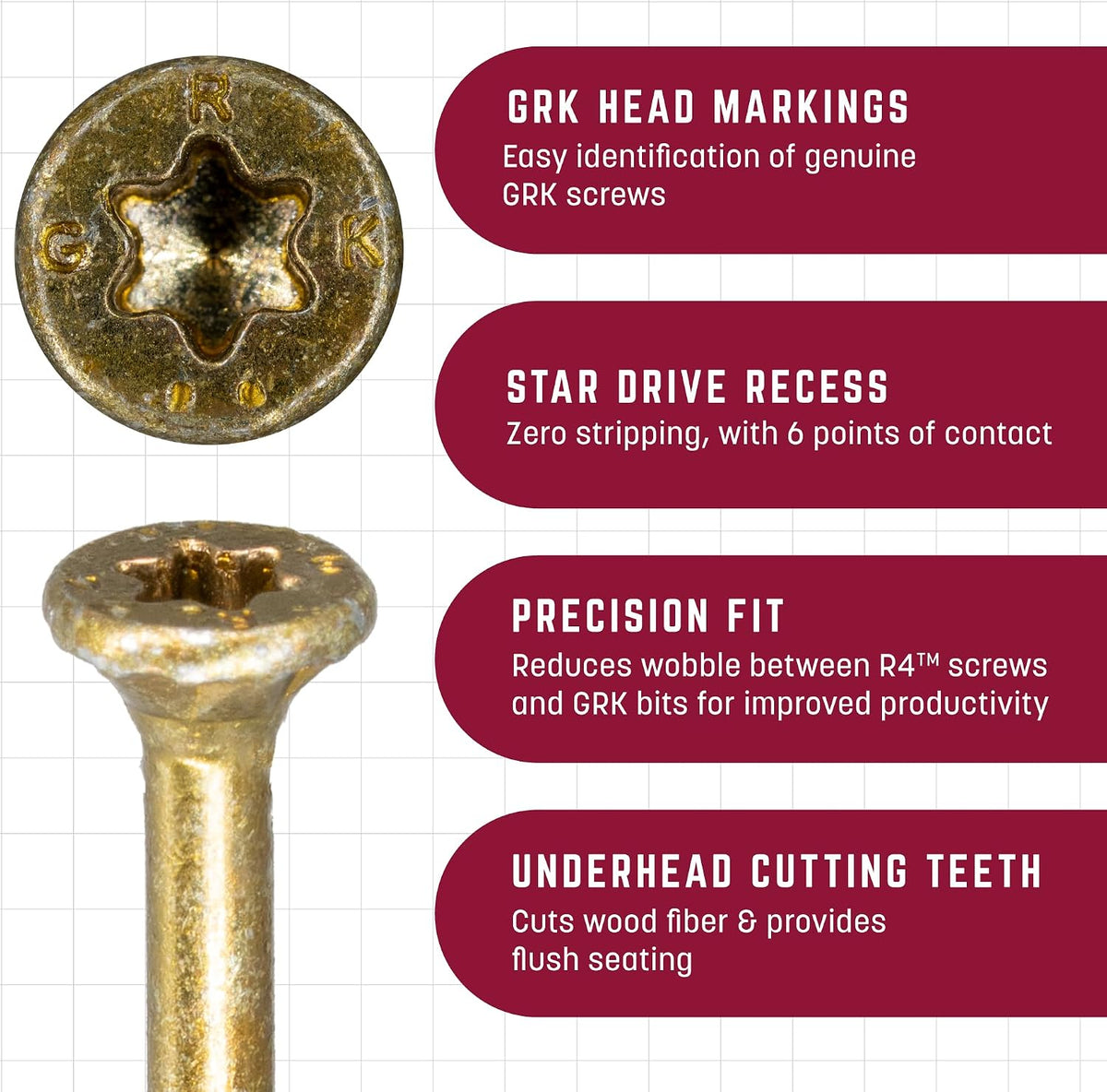 GRK Fasteners R4 #9 x 1-1/4 Inch, Multi-Purpose Framing Screws, 8000 PCS, Rust Resistant Climatek Coating, Outdoor Fencing and Deck Screws, Fast Bite Tip, Star Drive Recess, Gold