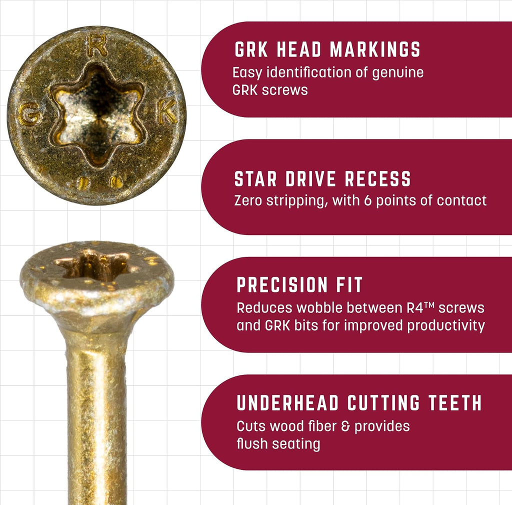 GRK Fasteners R4#9 x 2-1/2 Inch, Multi-Purpose Framing Screws, 2900 PCS, Rust Resistant Climatek Coating, Outdoor Fencing and Deck Screws, Fast Bite Tip, Star Drive Recess, Gold