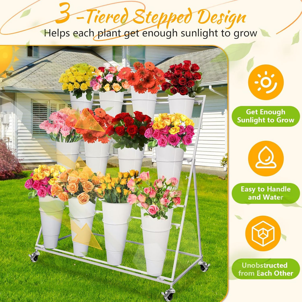 Flower Display Stand with 12 Buckets
