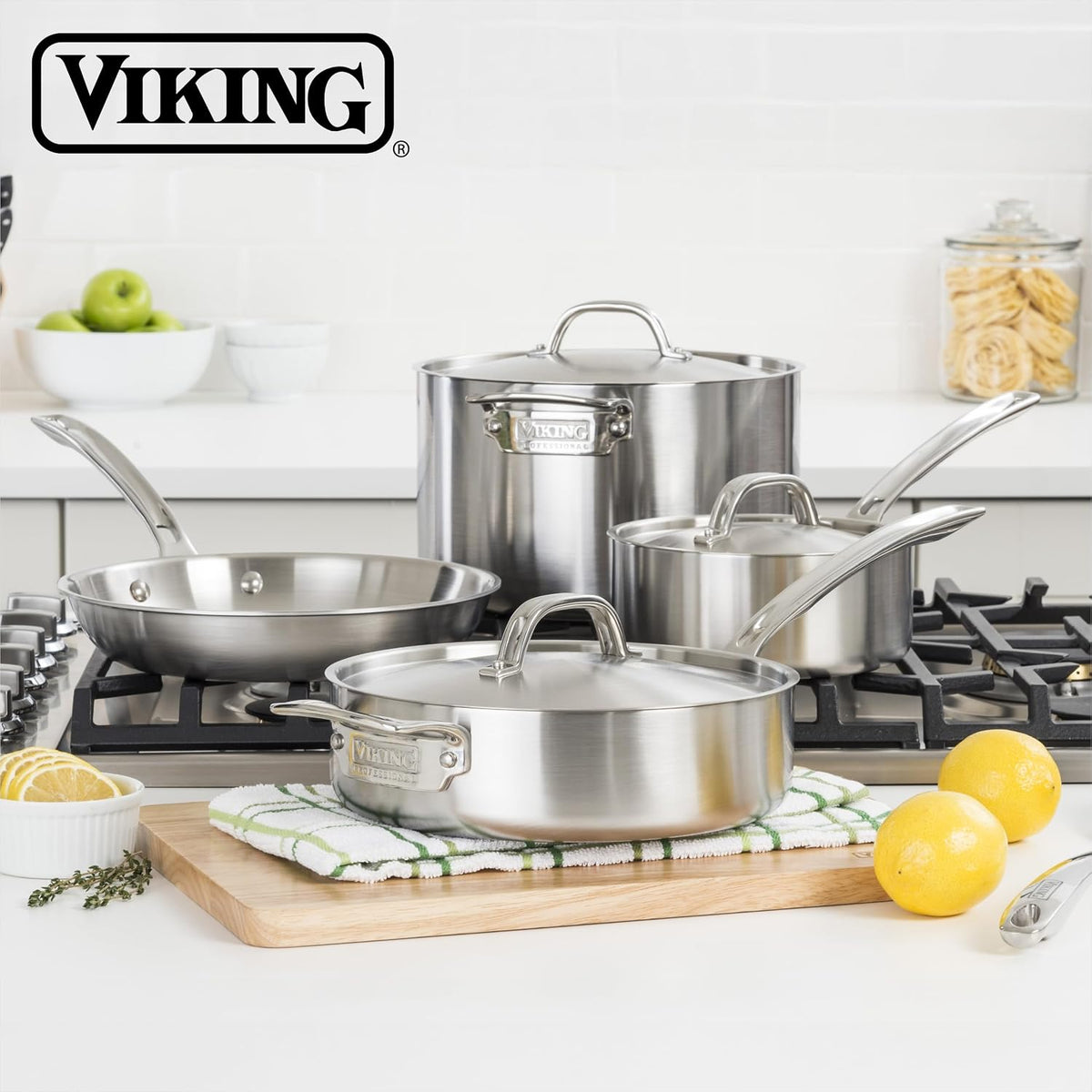 Viking 5-Ply Stainless Steel Casserole Pot with Lid, 3.4 Quart Cookware, Dishwasher and Oven Safe, Induction Ready, Satin Finish