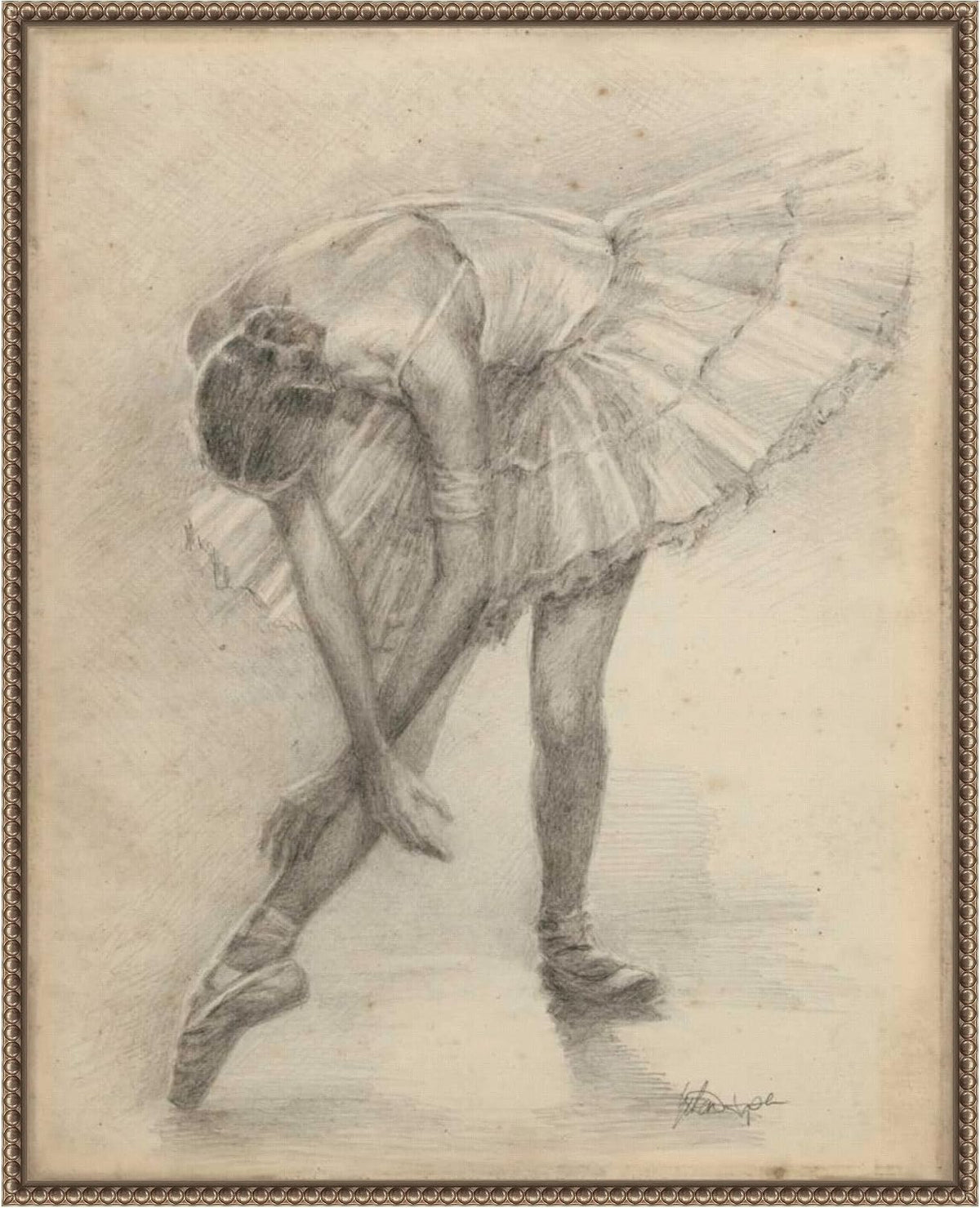 Amanti Art Framed Canvas Wall Art 28x23 Antique Ballerina Study II by Ethan Harper, Framed Wall Art Canvas, Entertainment Artwork, Traditional Decor, Medium Poster Painting for Living Room, Bedroom,