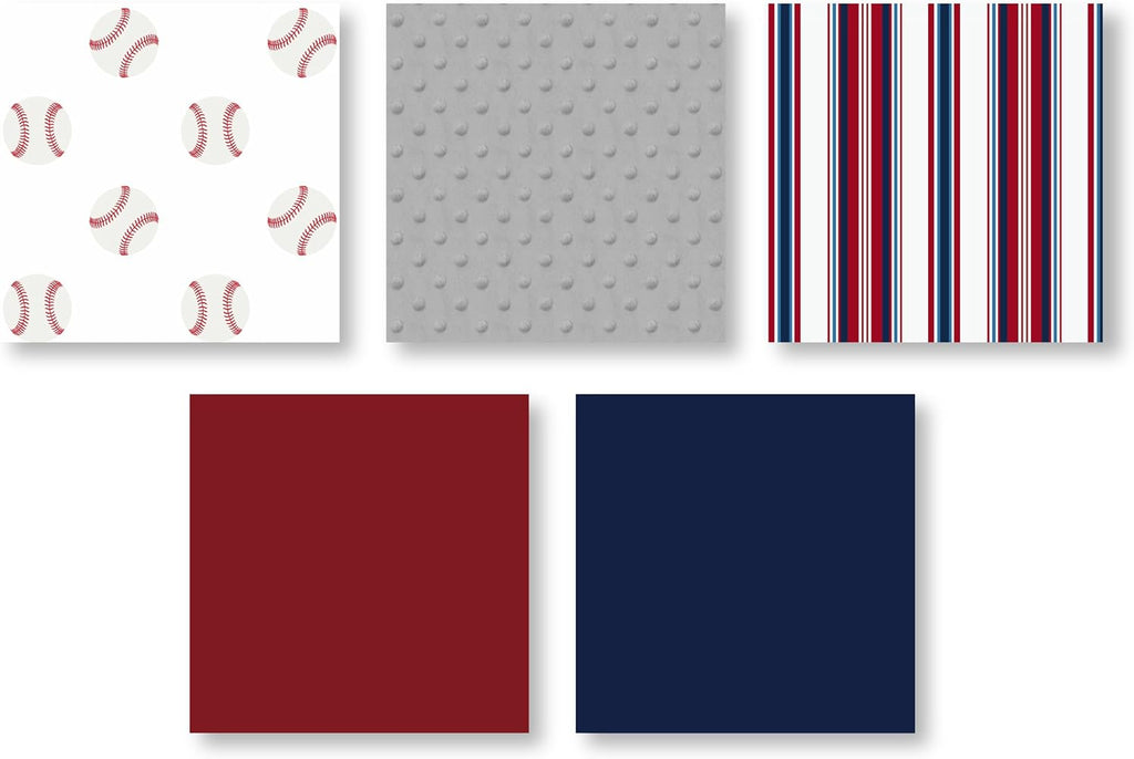 Sweet Jojo Designs 2-Piece Twin Comforter Set (Baseball Patch Sports) for Boys, Children, Kids Bedding, Bed in a Bag incl. Blanket & Pillow Sham (Patchwork, Base Ball, Stripe, Red, White & Blue, Grey)