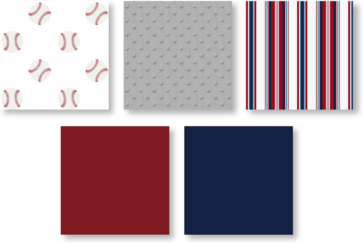 Sweet Jojo Designs 2-Piece Twin Comforter Set (Baseball Patch Sports) for Boys, Children, Kids Bedding, Bed in a Bag incl. Blanket & Pillow Sham (Patchwork, Base Ball, Stripe, Red, White & Blue, Grey)