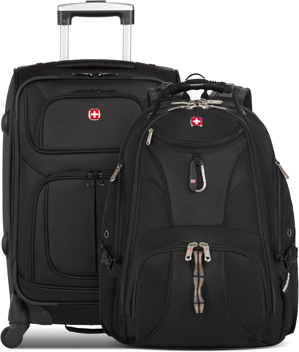 SWISSGEAR Sion 2-Piece Travel Set, Softside Expandable Carry-On Spinner Bundled with 1900 ScanSmart 17' Laptop Backpack with RFID Blocking & Tech Organization, Black