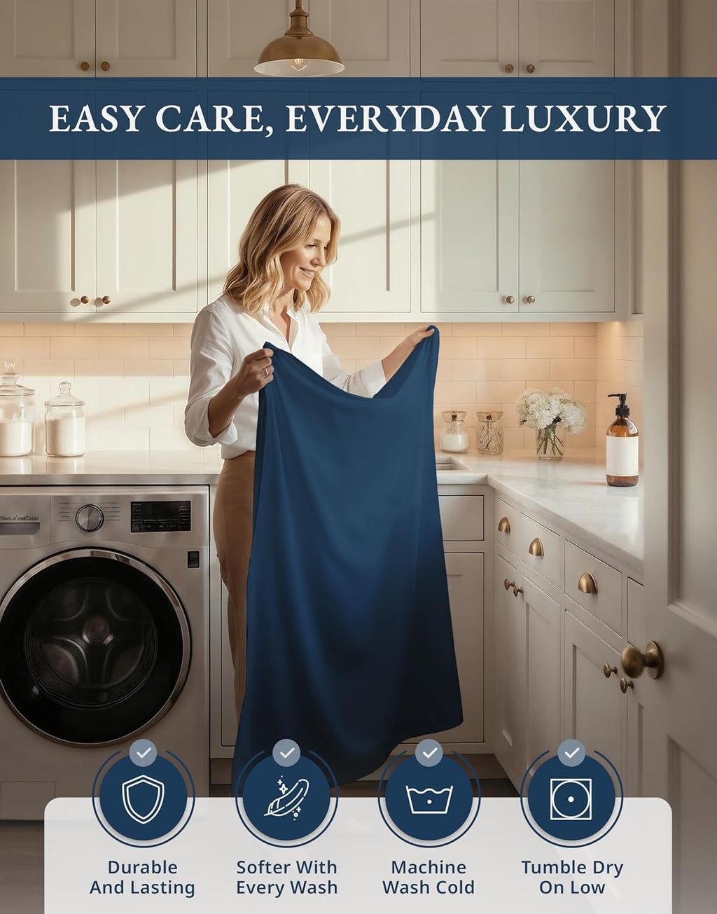 100% Egyptian Cotton Queen Bed Sheets Set - 1000 Thread Count Autthentic Long Staple Cotton Bed Sheets, Breathable Winter Comfort, Ultra-Soft Hotel Luxury Comfort with 15' Deep Pocket - Estate Blue