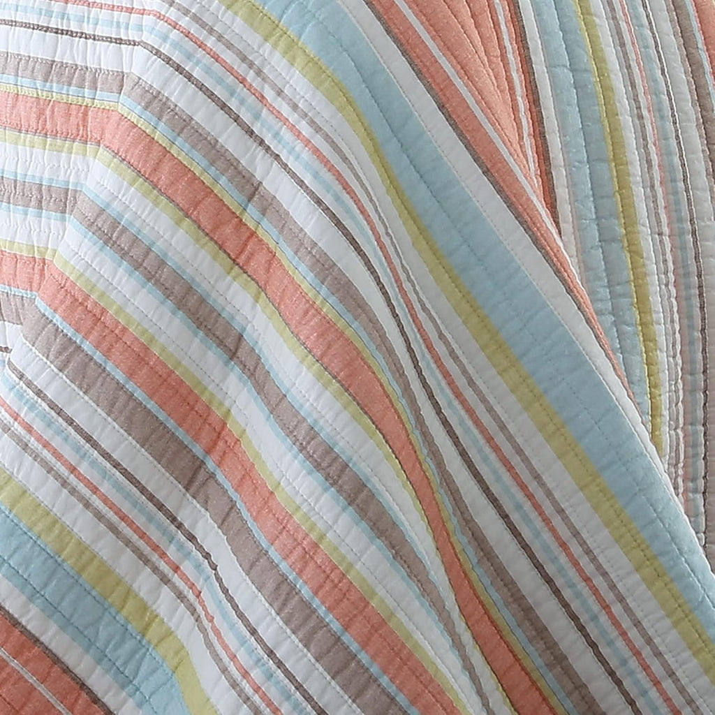 Levtex Home Brighton Coral Full/Queen Cotton Quilt Set Stripe Coastal