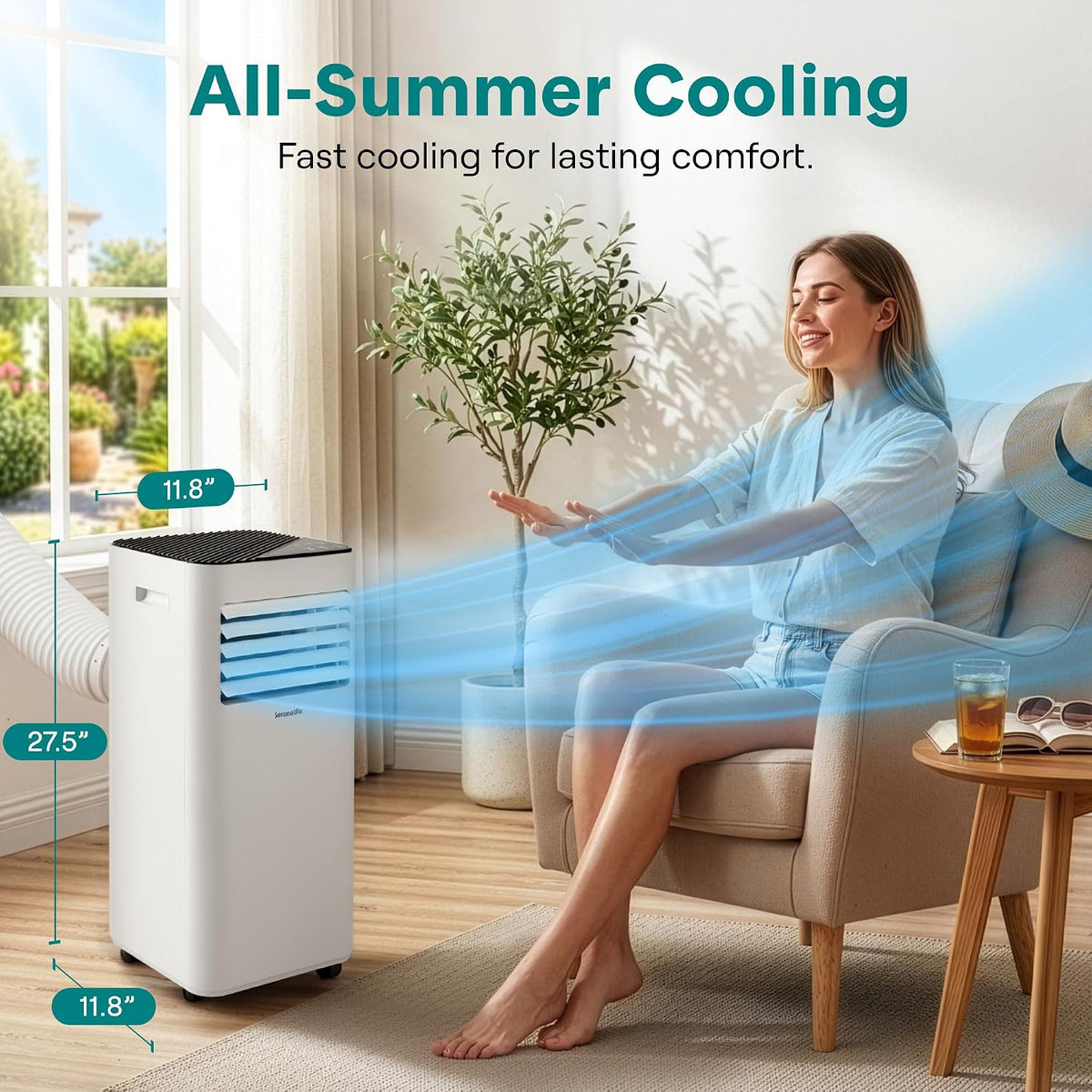 SereneLife 8000 BTU Portable Air Conditioner, Small AC with Dehumidifier and Fan, Mini AC Unit with 350 Sq. Ft. Coverage, Timer Settings Up to 24 Hours, Includes Remote Control Window Mount Kit