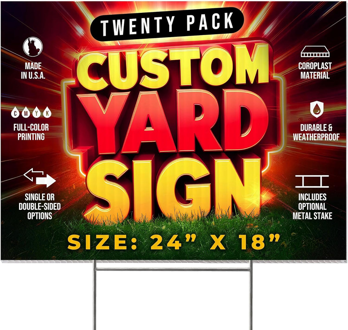 20 Pack 24'x18' Custom Yard Signs with Stakes, Personalized Yard Signs for Outdoors, Customized Full Color Print Corrugated Signs for Business