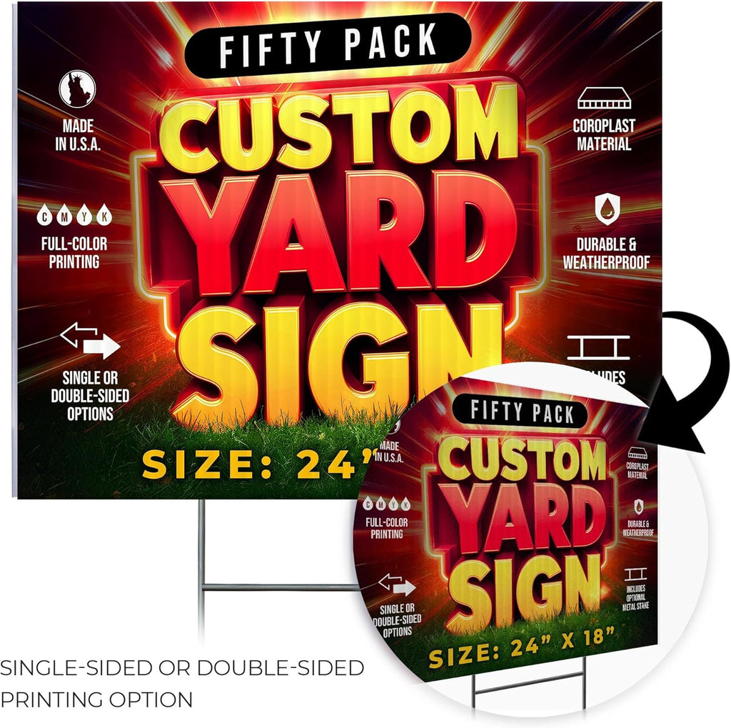 50 Pack 24'x18' Custom Yard Signs with Stakes, Personalized Yard Signs for Outdoors, Customized Full Color Print Corrugated Signs for Business