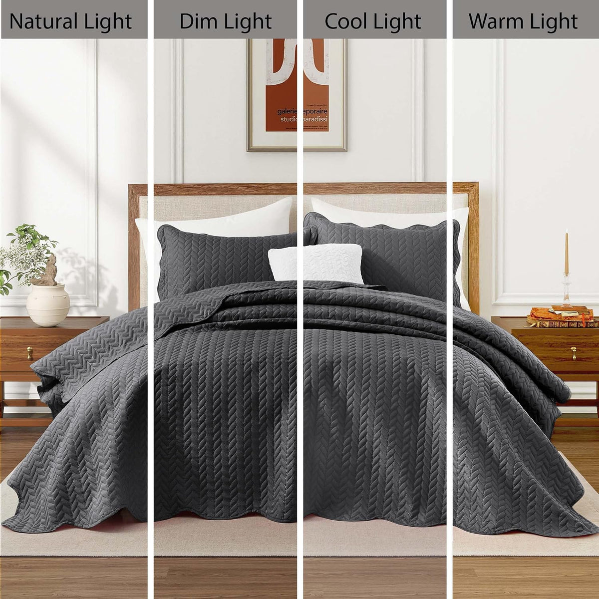 IR Imperial Rooms 8 Pack Quilt King Size Bedding (106' x 96') - Bulk Wholesale for Hotels, Guest Bedroom & Airbnbs - Lightweight Microfiber Reversible Embossed Quilts Bedspread (Charcoal)